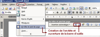 En tête et pied de page Microsoft Word